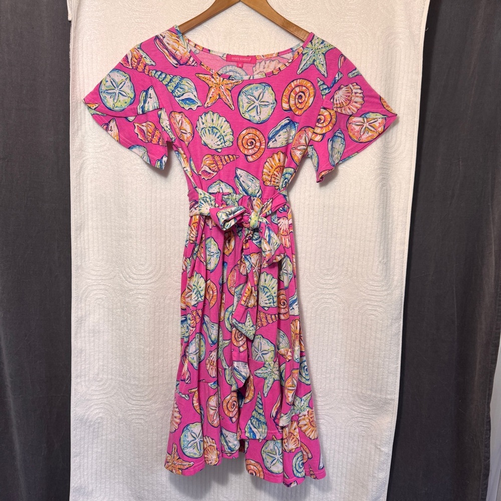 Simply Southern Dress women’s size Medium Nautical Seashells Pink and Blue Dress